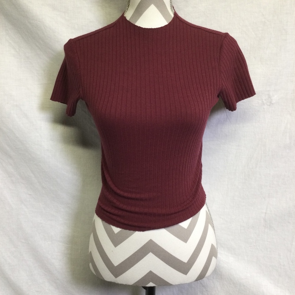 Destined Women's Wide Ribbed Burgundy Top, Sz S NWT